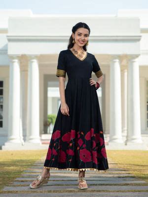 Buy Rustorange Black and Pink V Neck Dress with Gota Details Online