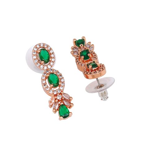 Buy Estele Rose Gold Plated CZ Fascinating Necklace Set with Green ...