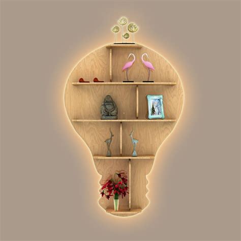 Bulb Shape Backlit Designer Wooden Wall Shelf / Book Shelf / Night Lig ...