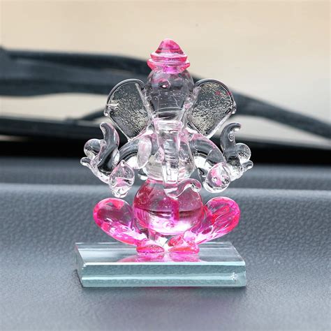 Buy eCraftIndia Pink and Transparent Double Sided Crystal Car Ganesha ...