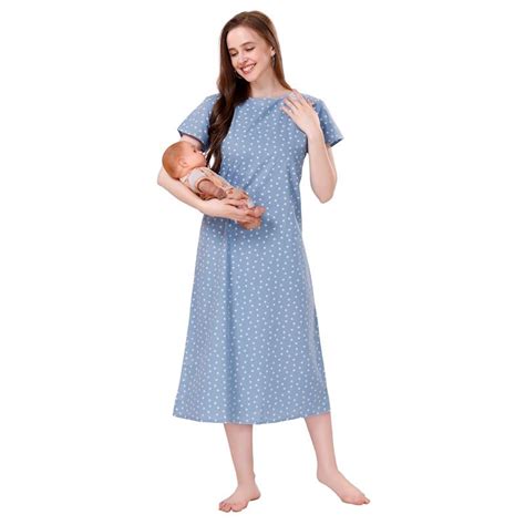 Buy PIU Womens Premium Cotton Feeding Nighty Blue Online