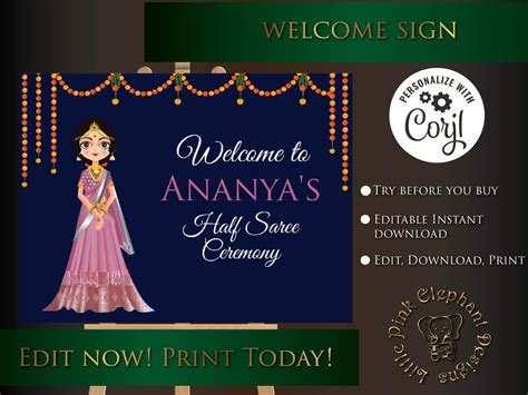Buy Half Saree Function Signs as Half Sari Ceremony Welcome Signs, Half ...