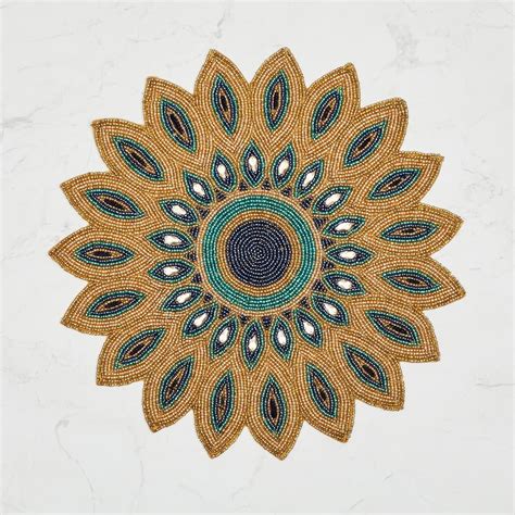 Buy Moksha - Peacock Floral-Shaped Beaded Placemat from Home Centre at ...