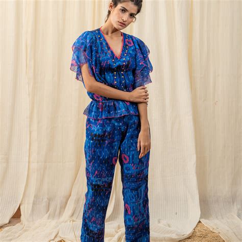 Buy Sea Blue Co-ord Set (Set of 2) with Flared Sleeves | 2 Piece Co-ord ...