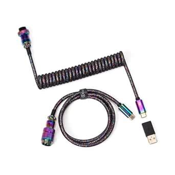 Keychron Colorful Premium Coiled Type-C Cable - Rainbow Plated Black ...