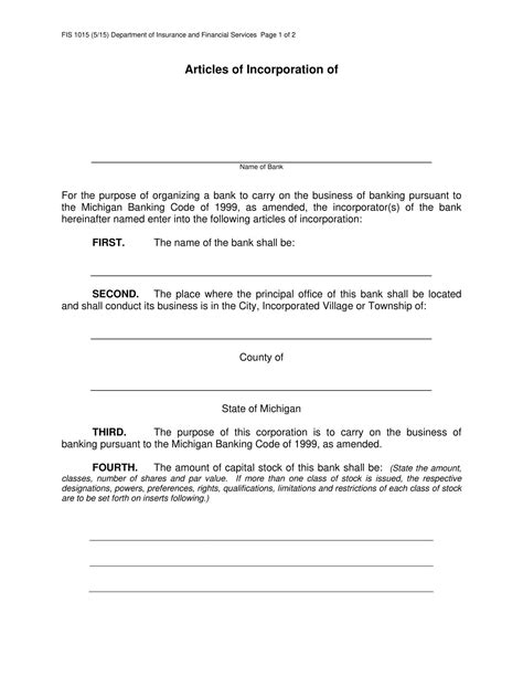 Free Printable Articles Of Incorporation Templates [PDF, Word] Non Profit