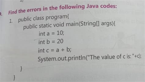 find the errors in the following Java codes- - Brainly.in