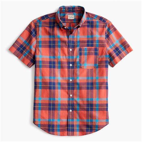 J.Crew Cotton Short-sleeve Indian Madras Shirt In Coral Plaid for Men ...