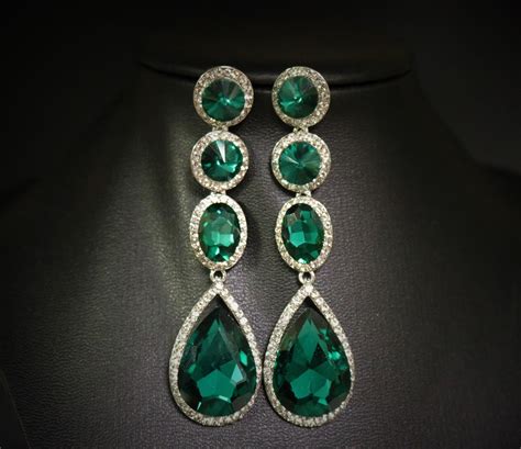 Emerald Green earrings Emerald drop earrings Green Drops Rhinestone ...