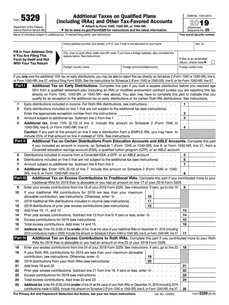 2019 Form IRS 5329 - Blank Fillable Template | Fill Out, Print ...