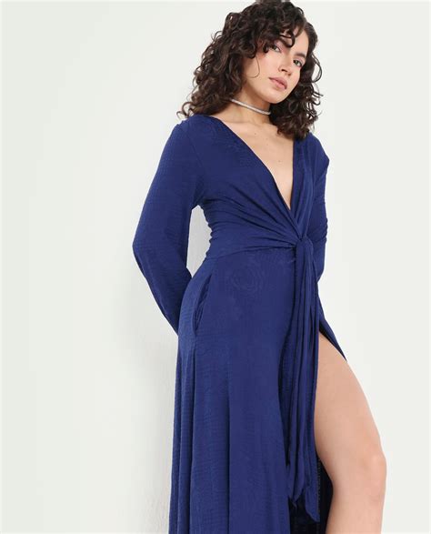 Rareism Women's Harpa Navy Polyester Fabric Full Sleeves Tie-Up Closure ...