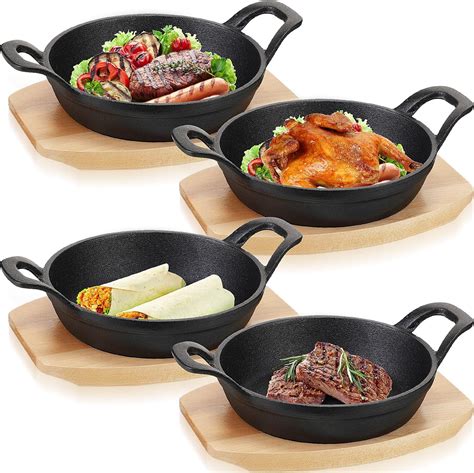 Amazon.com: Mifoci 12 Sets Cast Iron Skillet with Wooden Base Mini Cast ...