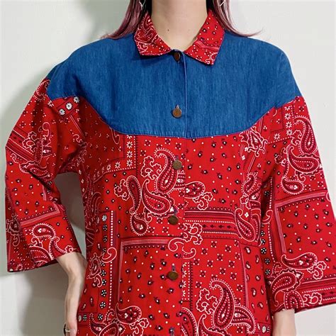 Bandana printed denim shirt【835】 | LEMON
