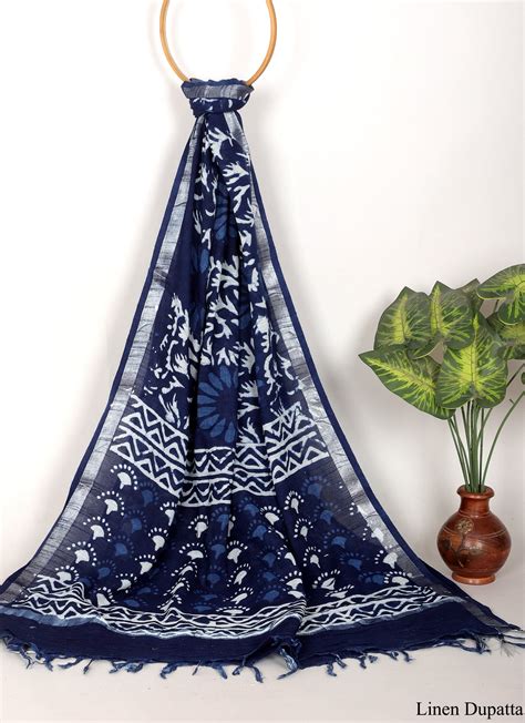 Linen Cotton Hand Block Dupatta 2.5 Meter - TSPLCGB17 – The Street Pal