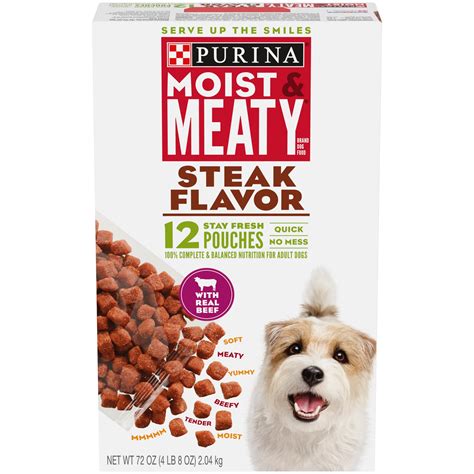 Purina Moist and Meaty Steak Flavor Soft Dog Food Pouches - Walmart.com