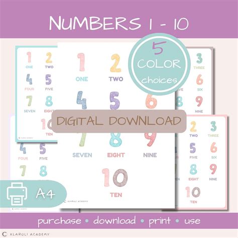 Colorful Numbers 1-10 PRINTABLE A4 Poster for Preschoolers, Counting From One to Ten for Kids ...