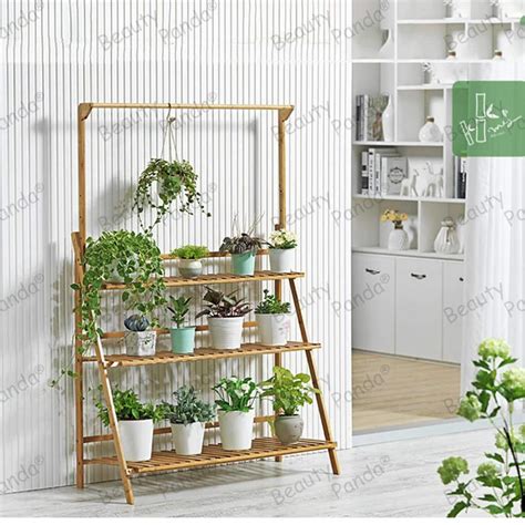 Beauty Panda 3 Tier Teak Wood Plant Stand, Ladder Plant Stand Tiered P ...