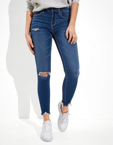 Buy American Eagle Women Blue Forever Soft Ripped Low-Rise Jegging Crop ...