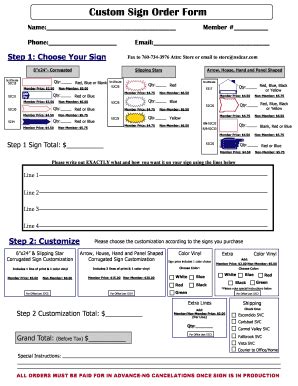 Custom Sign Order Form - Blank Fillable Template | Fill Out, Print ...