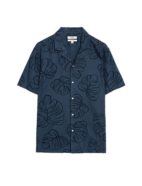 Buy Regular Fit Linen Rich Short Sleeve Print Shirt at Marks & Spencer