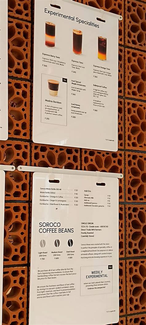 Menu at Soroco House OMR, Chennai
