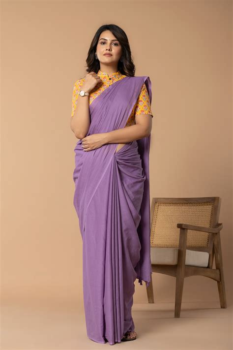 Lilac Purple Plain Dyed Mul Mul Cotton Saree with Tassels (without Blo