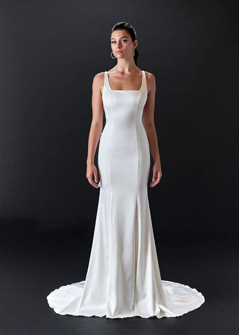 Satin Square-Neck Mermaid Wedding Dress with Scoop Back & Bow – Lotus Threads Bridal