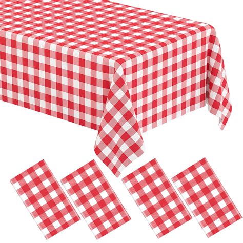 WNINK 4 Pack Red Gingham Tablecloth Rectangular Red and White Checkered ...