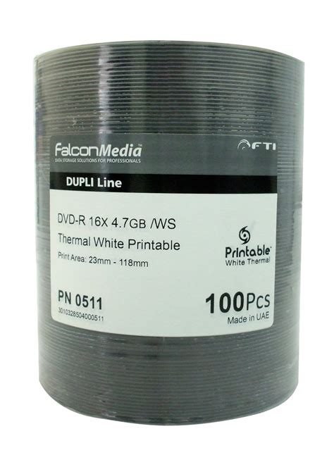 FalconMedia DVD-R16x 4.7 GB White Thermal Printable for Rimage and Teac ...
