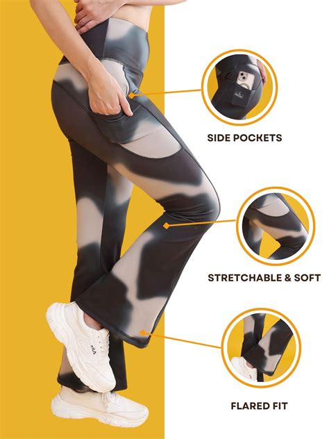 Women Flared Printed Yoga Pants and Matching Sports Top Co-ord Set - N ...