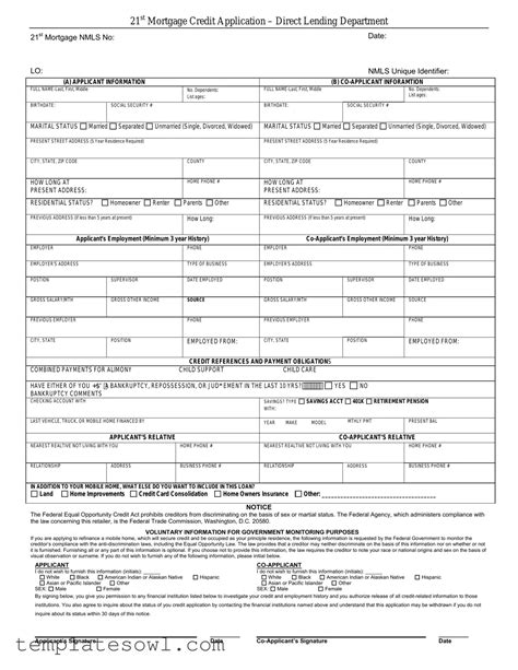 Download 21St Mortgage Credit Application Form • TemplatesOwl