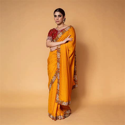 Signature Mustard and Maroon Monga Saree and Blouse – Palombrre by Palak