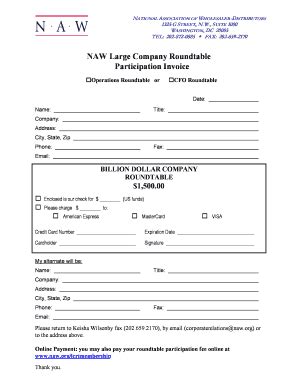 Fillable Online naw NAW Large Company Roundtable Participation Invoice ...