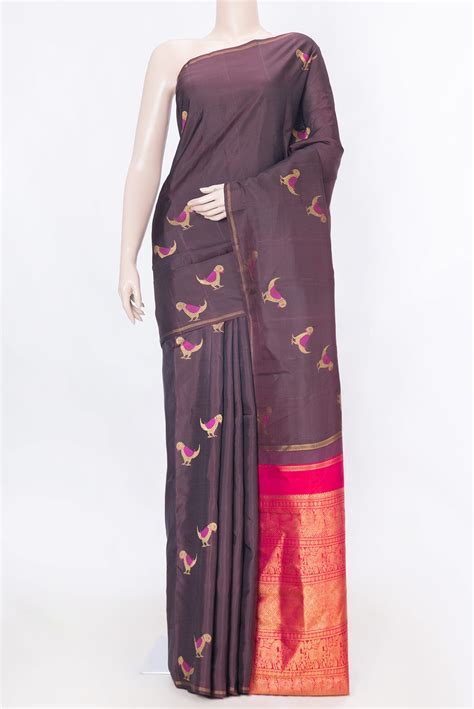 Pure Silk Pure Zari Coffee Brown Dual Tone Kanchipuram Saree – Nalli ...