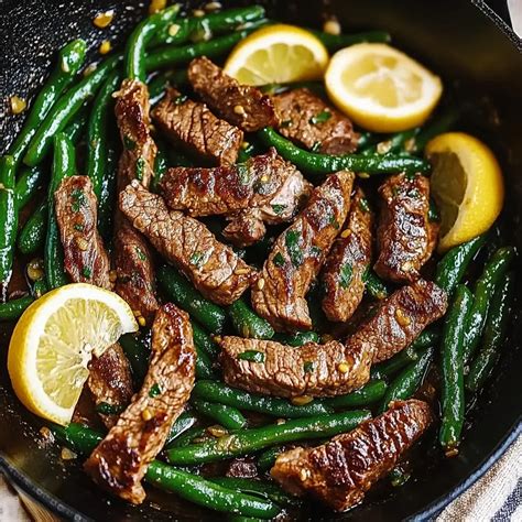 Garlic Butter Steak and Lemon Green Beans Skillet Recipe! - Recookery