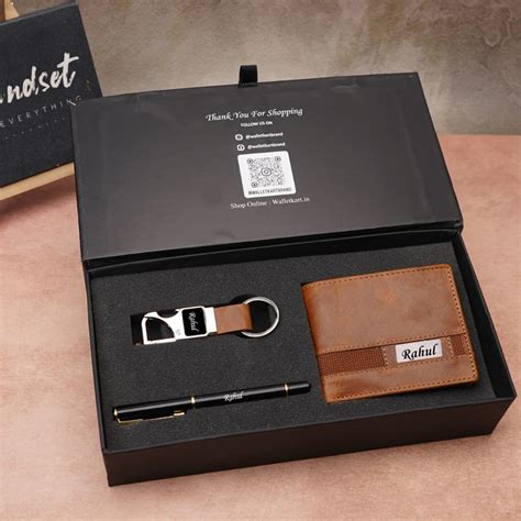 Customised Genuine Leather Men’s Wallet & Metal Keychain & Pen – (STYL ...