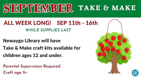 SEPTEMBER 2023 Kids Take & Make - , Newaygo Area District Library, 11 ...