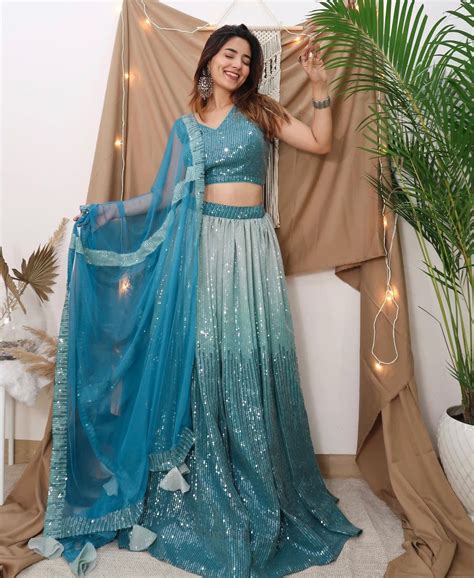 Blue sequin Two-Shade lehenga – Label Tasos