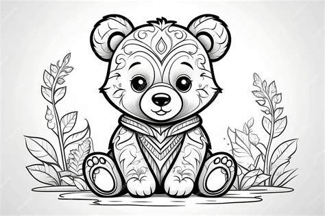Premium Photo | Cute Bear Coloring Pages Kids Coloring Book Bear Vector ...