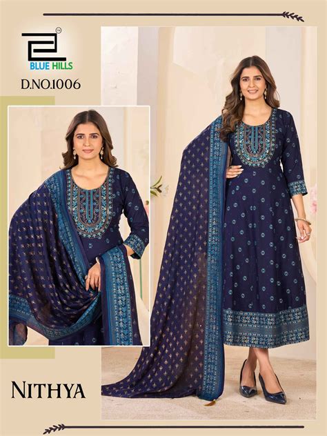 Blue Hills Nithya Rayon Gown With Dupatta 6 pcs Catalogue