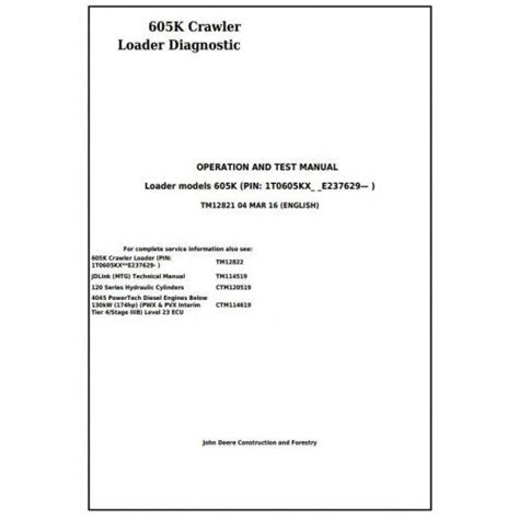John Deere 605K Crawler Loader Pdf Diagnostic, Operation and Tests Ser