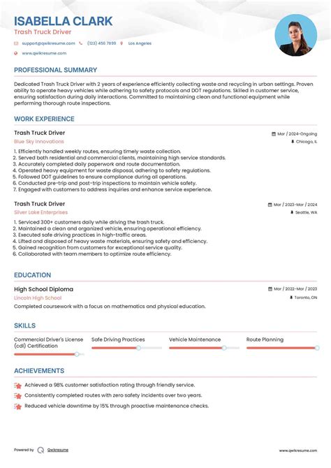 10+ Trash Truck Driver Resume Samples & Templates for 2025