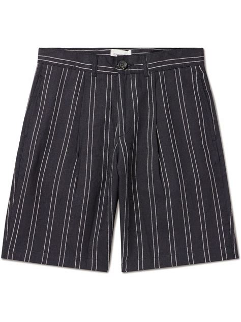 Oliver Spencer - Straight-Leg Pleated Striped Linen Shorts - Black ...