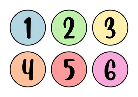 A clipart image featuring six colorful circles with numbers from one to ...