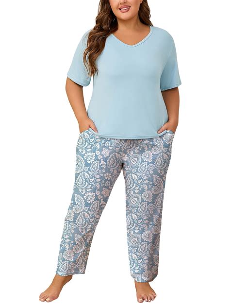 PinkBeautiM Women Plus Size Pajamas Set Prints Pjs Sleepwear with ...