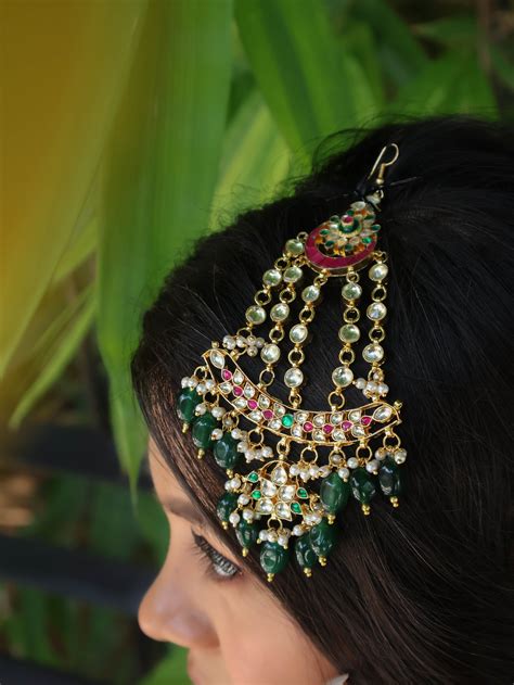 Vera Pink-Green Polki Passa/Jhoomar – Kaashnii