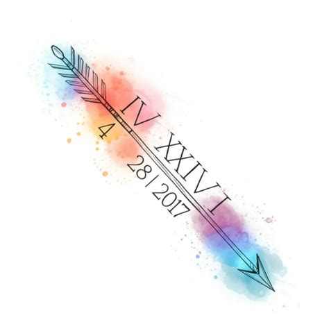 Watercolor Arrow Tattoo with Roman Numerals - April 28, 2017 | PokeINK ...