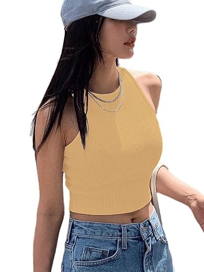 Istyle Can Women's Solid Cotton Rib Knit Regular Fit Crop Tank Top (X ...