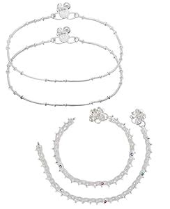 Indian Traditional White Metal Anklets Payal Pair for Women (0012 ...