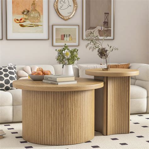 Amazon.com: Nesting Coffee Table Set of 2, Modern Round Coffee Table ...